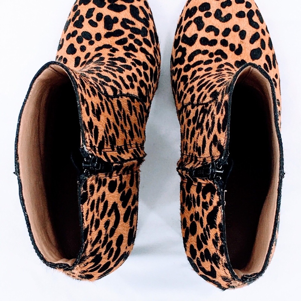 Banana Republic Womens Leopard Print Calf Hair Bootie Brown Leather Ankle Sz 8 - Picture 7 of 10